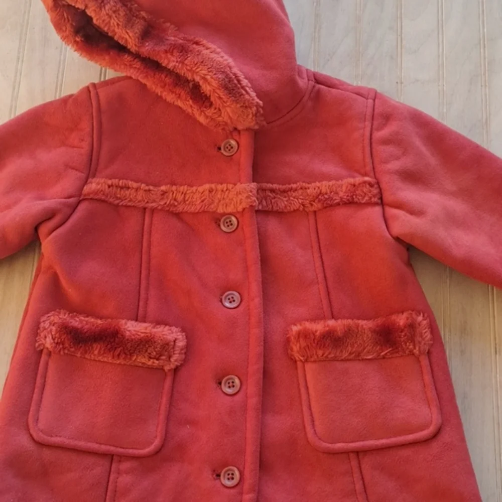 Vintage Baby Gap Red Hooded Faux Shearling Warm Dressy Long Coat 18-24m